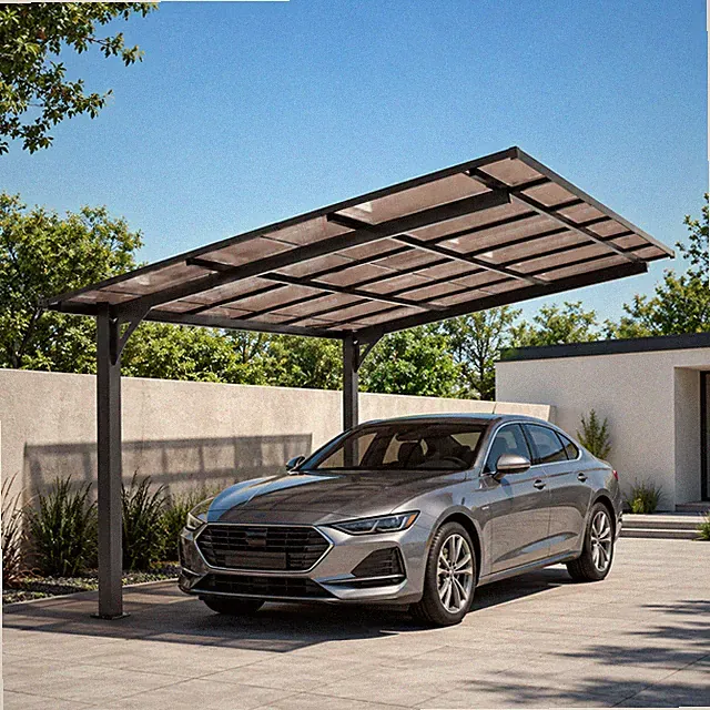 10'x12' Outdoor Galvanized Steel Carport Patio Shade Awning w/PC Roof for Garden