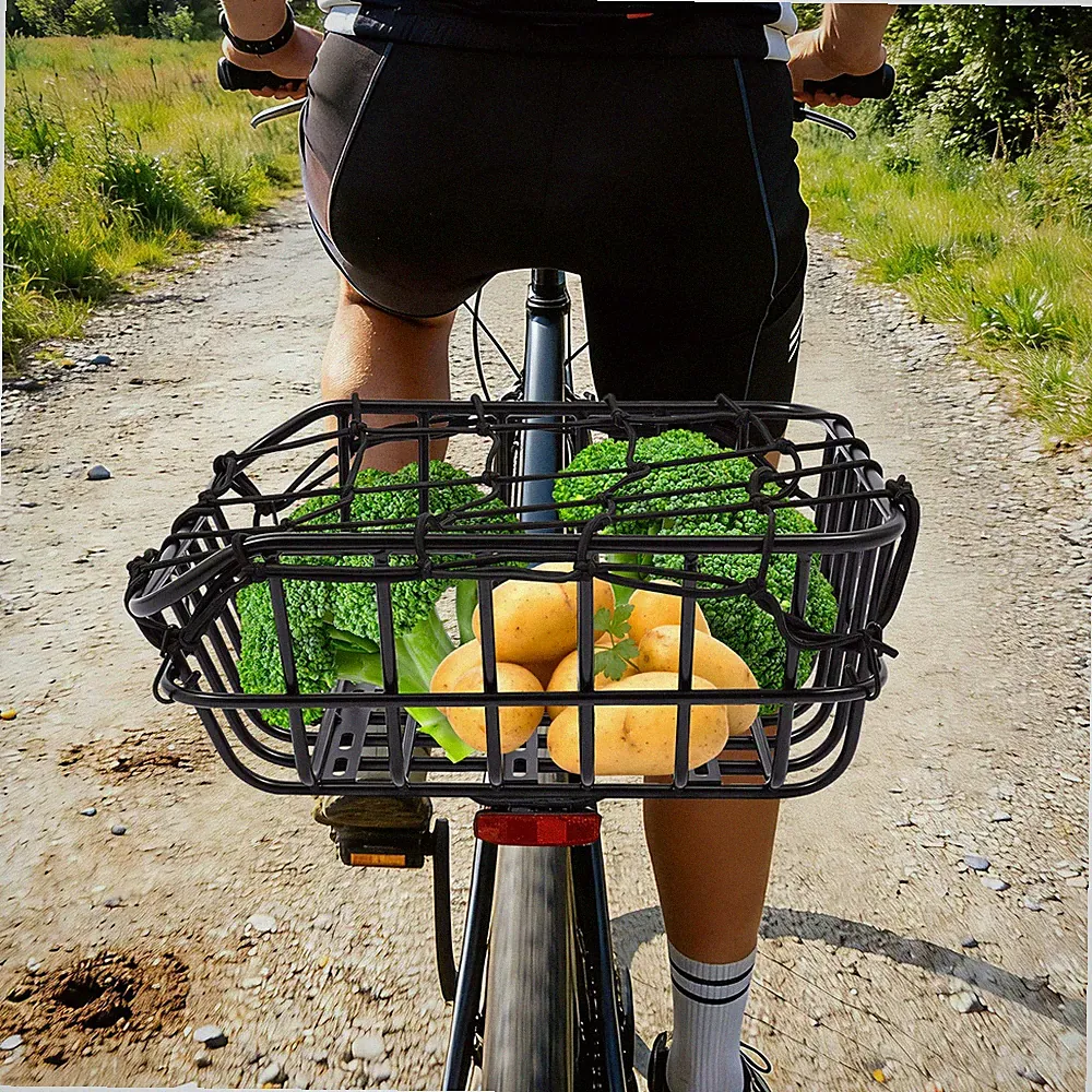 18L Iron Rear Rack Bike Basket w/ waterproof Cover Net Bicycle Basket 55lbs Load