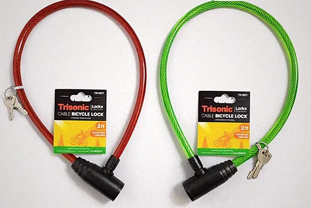 2 Pack Bicycle Cable Lock 2FT w/ Keys Bike Scooter Helmet Security Lock Assorted