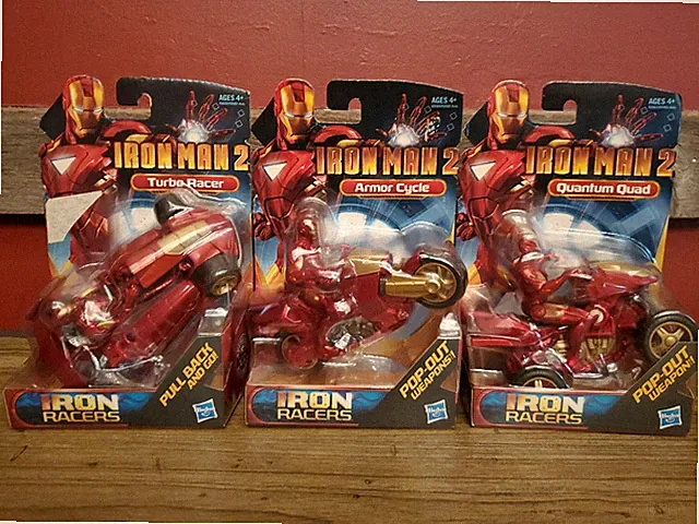 2010 Iron Man 2 Quantum Quad, Armor Cycle, Turbo Racer Iron Racers Figures New!!