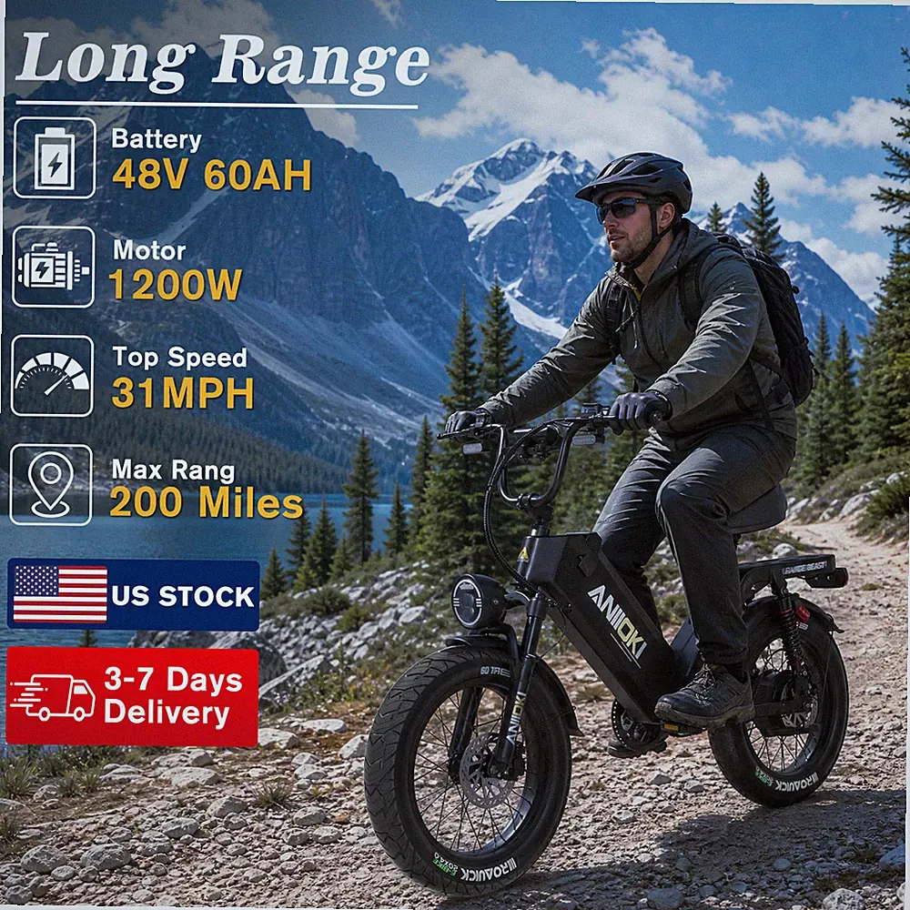 2026 NEW Aniioki 20 Inch Fat Tire Electric Bike 48V 60AH 750W US Fast Shipping
