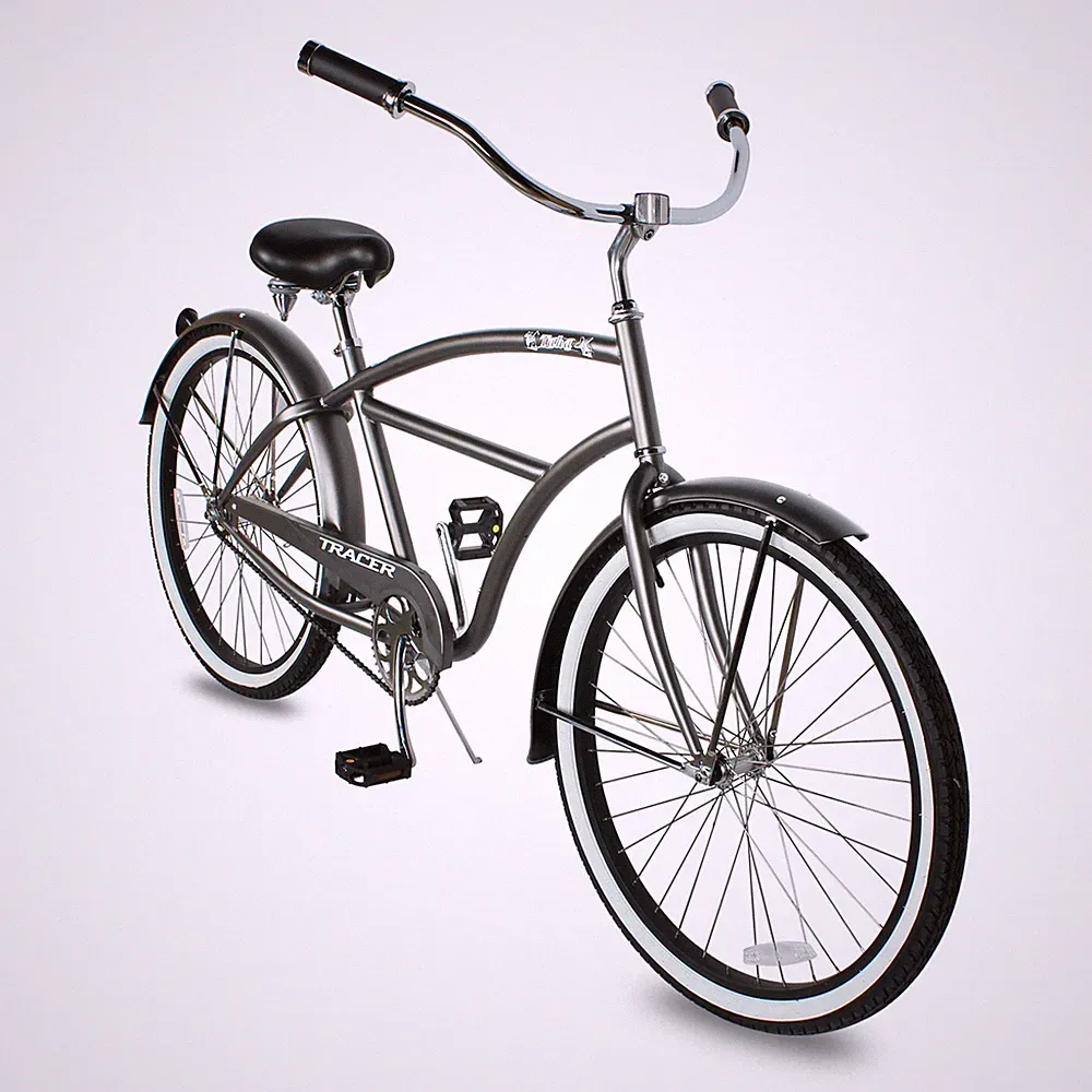 26 inch Beach Cruiser Bike For Men Single Speed Grey Coaster Brake City Bicycle