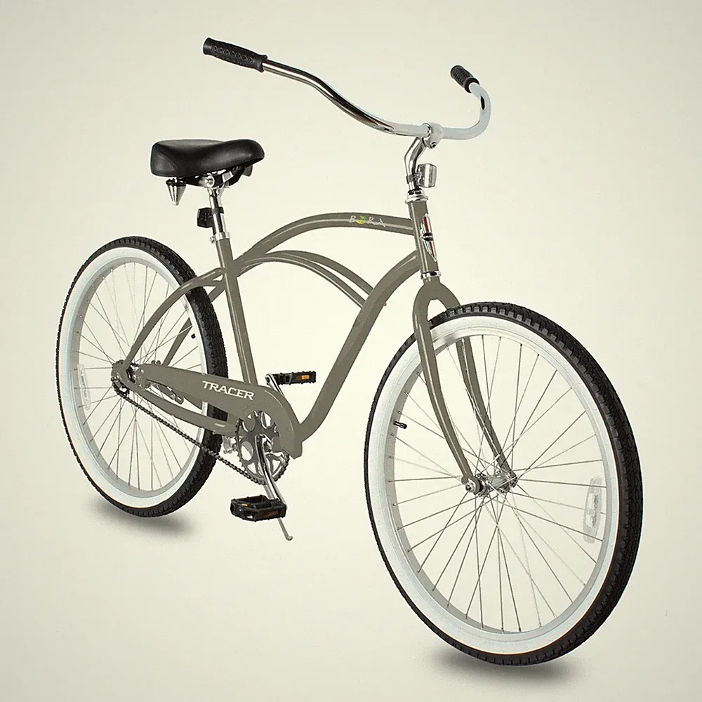 26 inch Mens Beach Cruiser Bike Single Speed Coaster Brake Gray Hybrid Bicycle