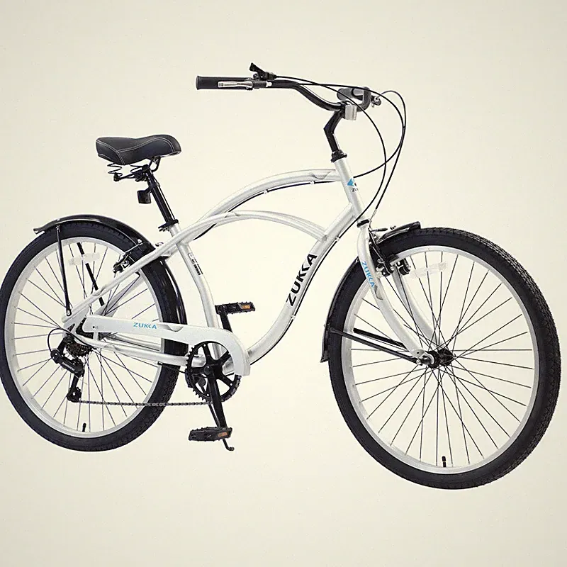 26" Men Women's Beach Cruiser Bike Steel Frame Shimano 7-Speed Bicycle Silver