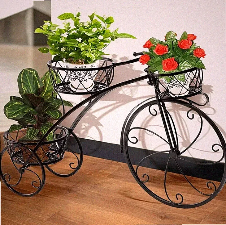 3-Tier Bicycle Plant Stand Wrought Iron Tricycle Planter Home Garden Patio Decor