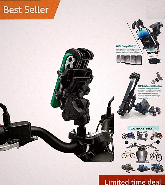 360° Adjustable Phone Holder for Motorcycles & ATVs - Vibration Dampening