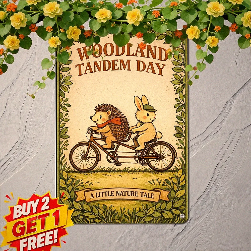 Amphibian Friends Tandem Bicycle Cartoon Retro Animal Metal Tin Sign