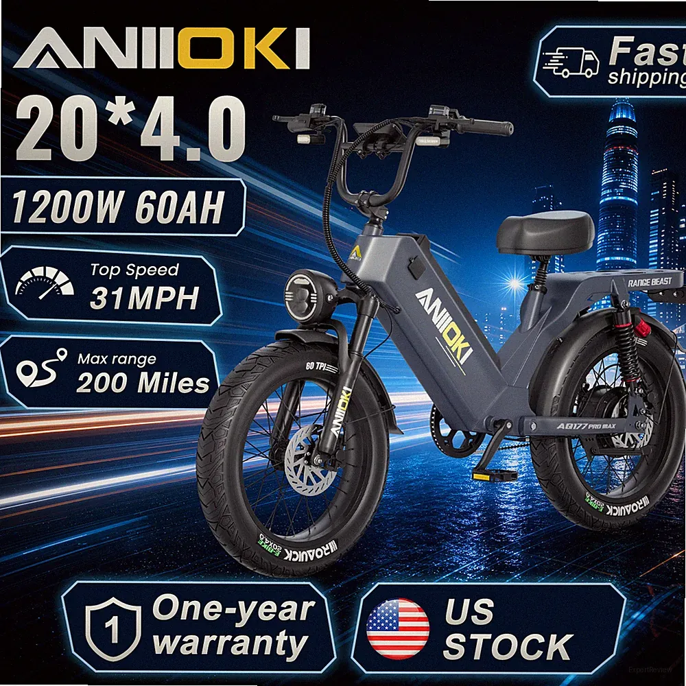 Aniioki 750W 20" 48V 60AH Electric Bike 200miles Single Motor Fat Tire 31MPH