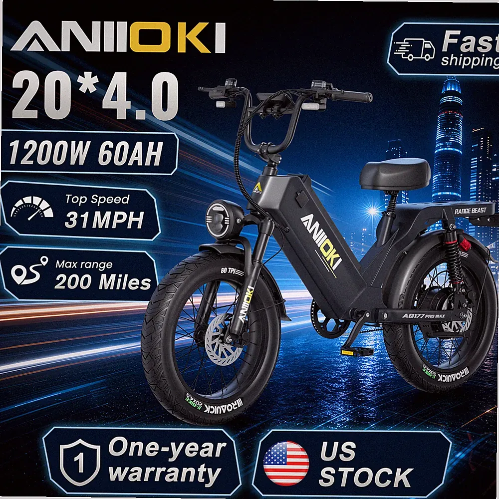 ANIIOKI Electric Bike 200+ Miles28+ MPH Ebike 20" Fat Tire Electric Bicycle US