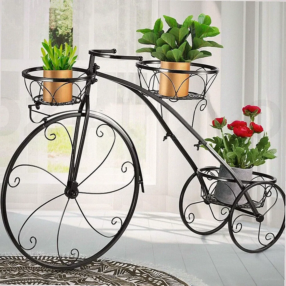 Antique Wrought Iron Bike Plant Stand Indoor Outdoor Bicycle Flower Dispaly Rack