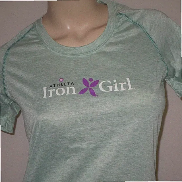 Athleta Iron Girl Triathlon Tri Swim Bike Run Half Marathon Green Race Shirt