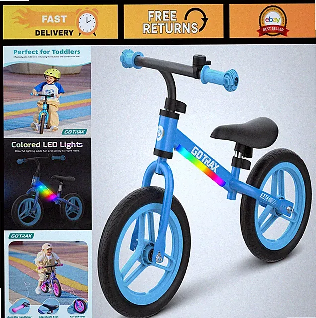 Balance Bike for Toddlers 2-5 Years - 12" Push Bike, LED Light, Adjustable Seat