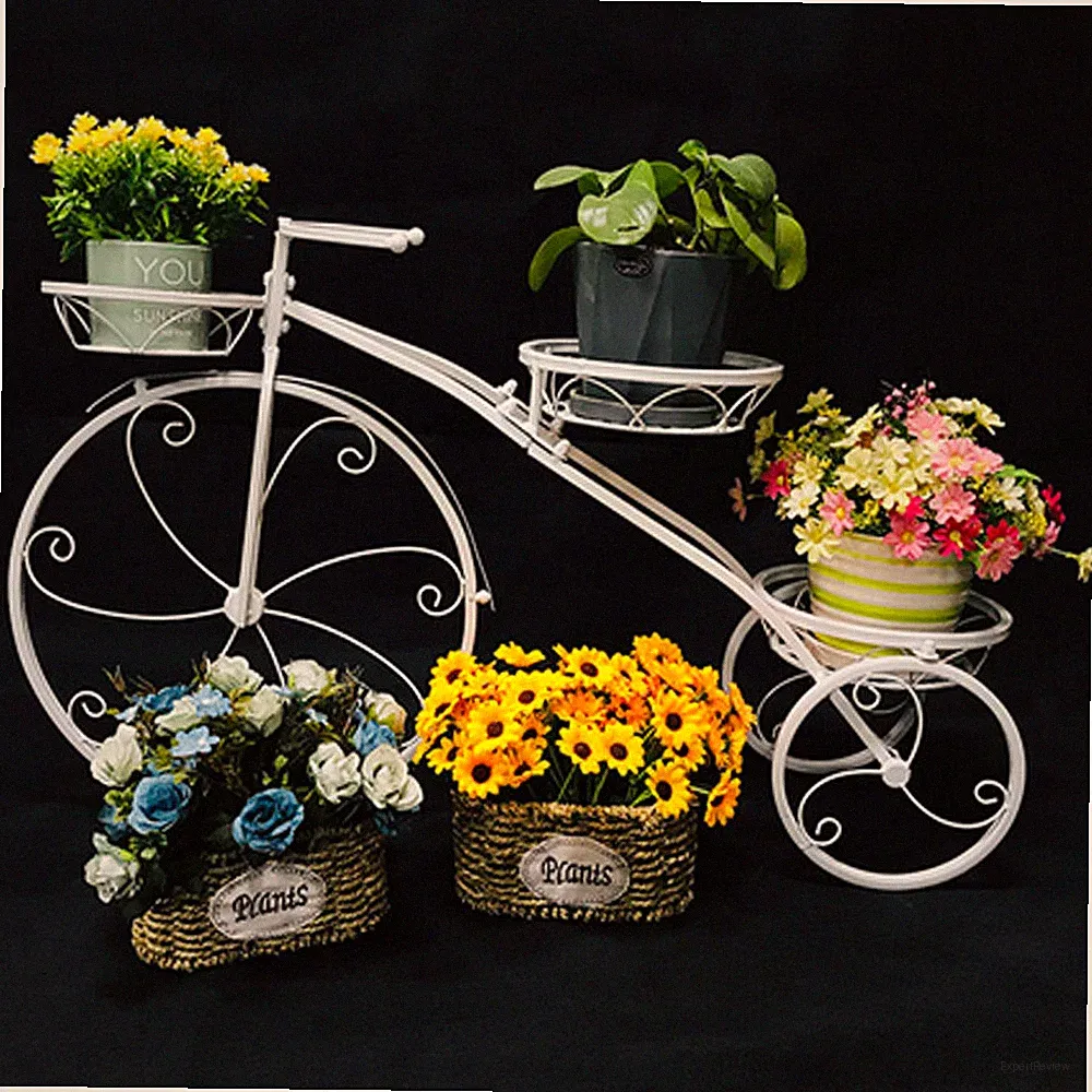 Bicycle Plant Stand Wrought Iron Tricycle Planter Home Garden Patio Decor 3-Tier