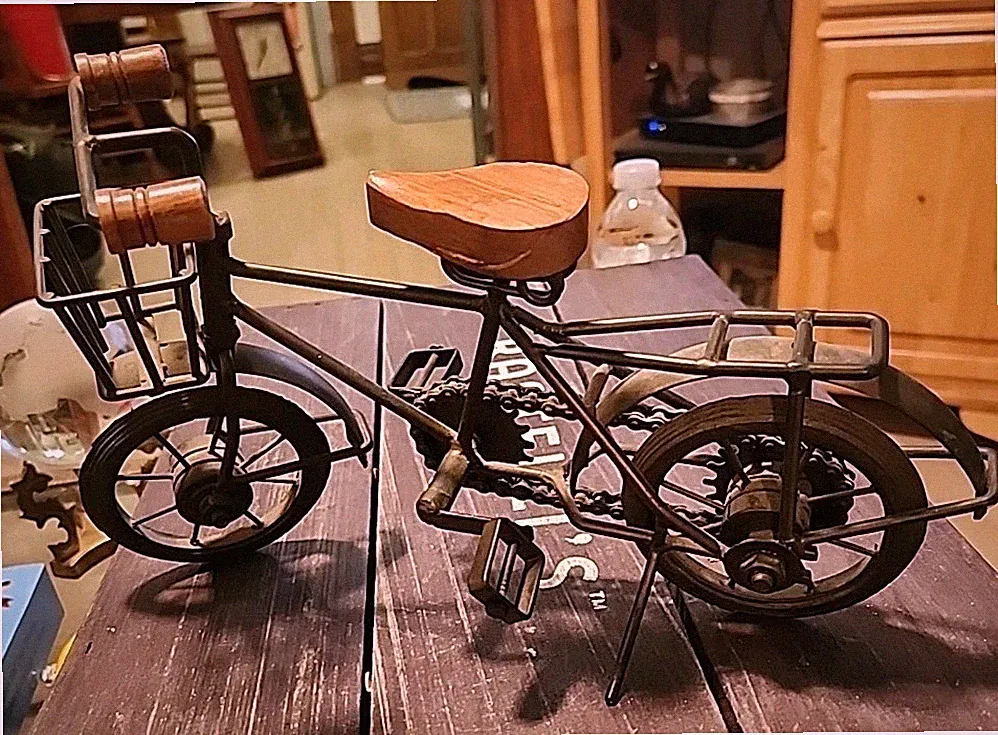 Bicycle Sculpture Black Iron and Wood Tabletop Office Home Display Decor 10" FP