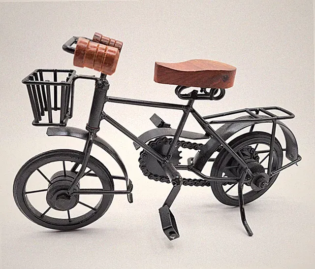 Bicycle Sculpture Black Iron & Wood Tabletop Display Decor 11"x6.5" Works