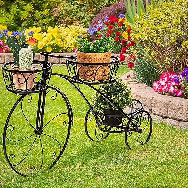 Bicycle Shape Plant Stand Metal Flower Pot Shelf Planters Display Rack for Patio