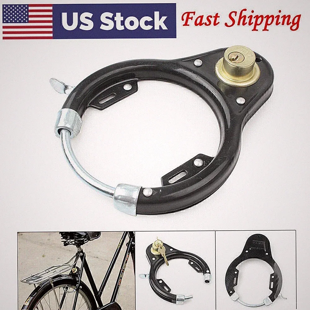 Bicycle Vintage Lock Pad Lock Wheel Lock Set Iron Black w/2 Keys Cycling Bike US