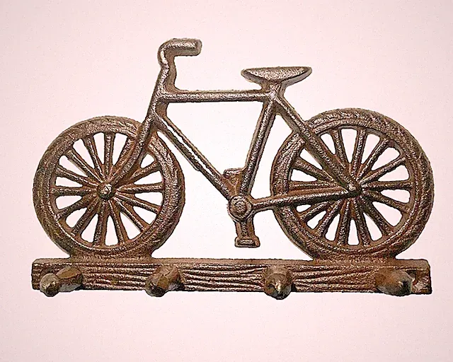 Bicycle Wall Hook Rack Cast Iron Bike Clothes Hanger Cyclist Rustic Style 8" W