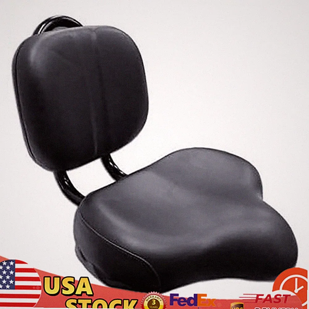 Bike Saddle Seat w/ Backrest Bicycle Extra Wide Comfort Leather Cushion Soft Pad