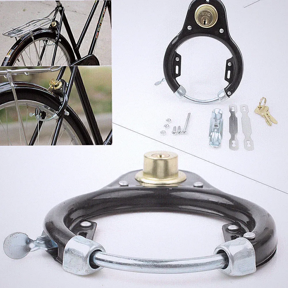 Bike Vintage Lock Pad Lock Wheel Lock Set Iron Black w/2 Keys Bicycle Cycling yh