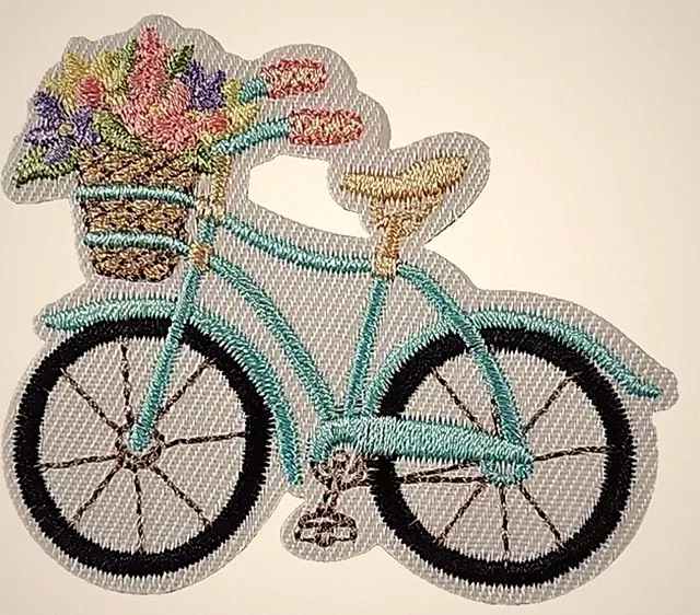 Bike With Flowers In Basket - Embroidered Iron On Patch