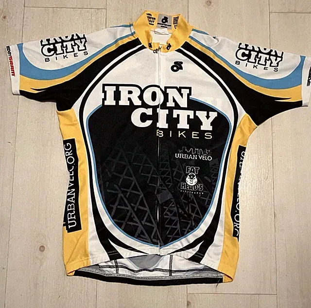 Champ-sys Men's Large Iron City Bikes Fat Heads Sponsors Biking Cycling Jersey