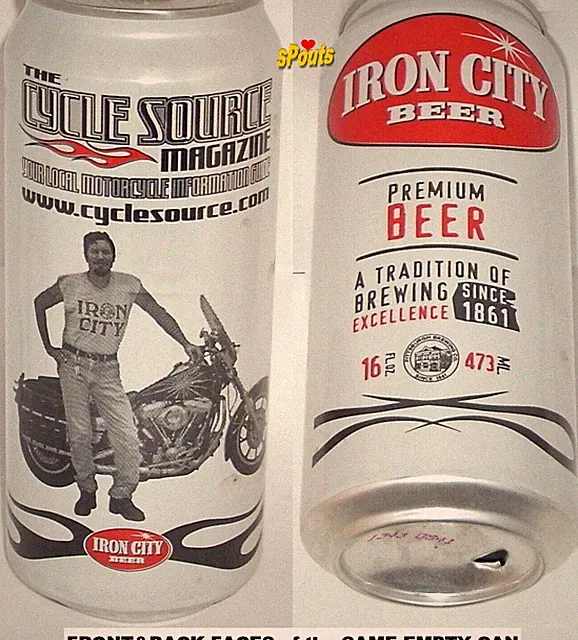CYCLE SOURCE MAGAZINE PINT IRON CITY BEER CAN PITTSBURGH PA HARLEY FLAMES INDIAN