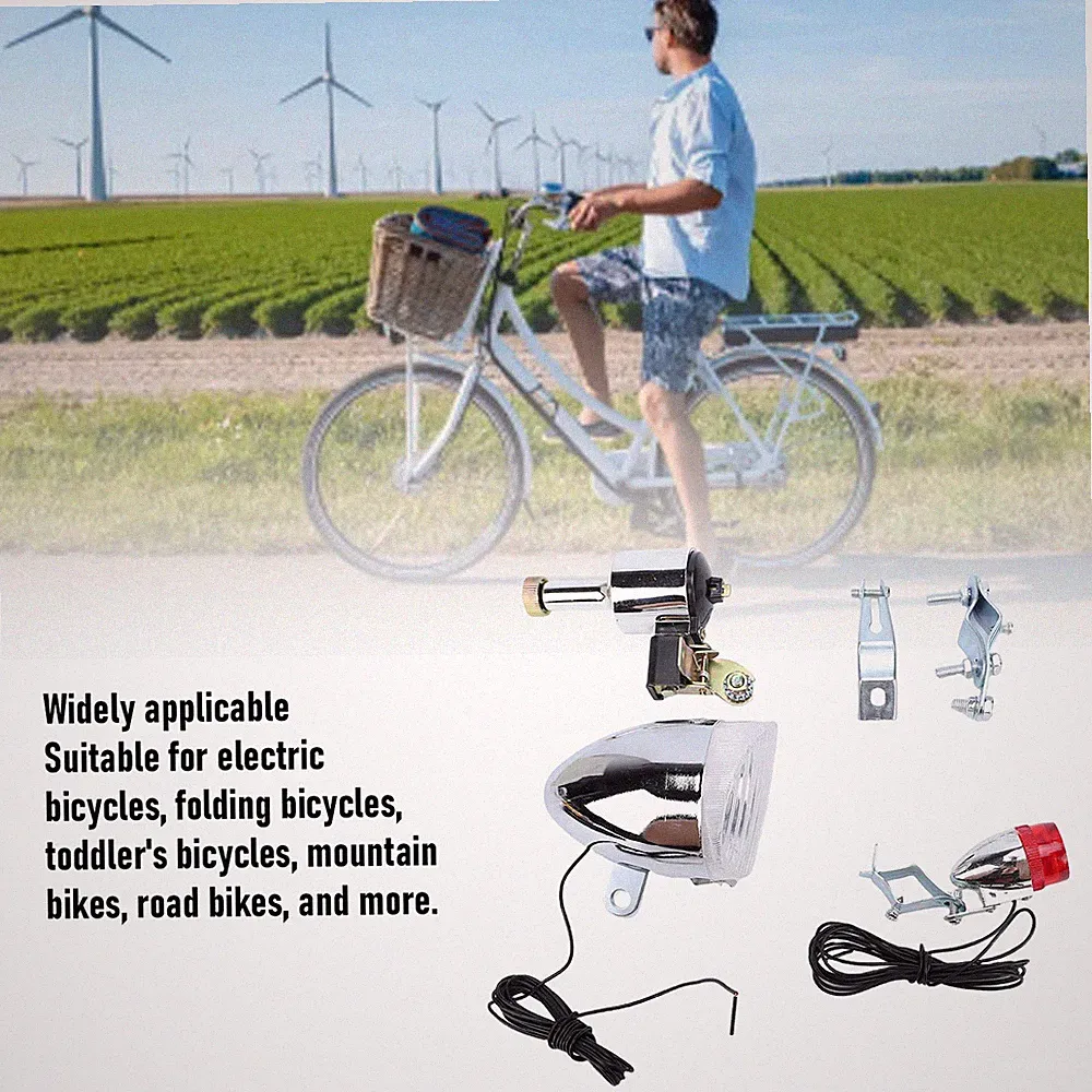 Durable Bicycle Generator Headlight&Tail Light Kit Easy Installation Safety Set