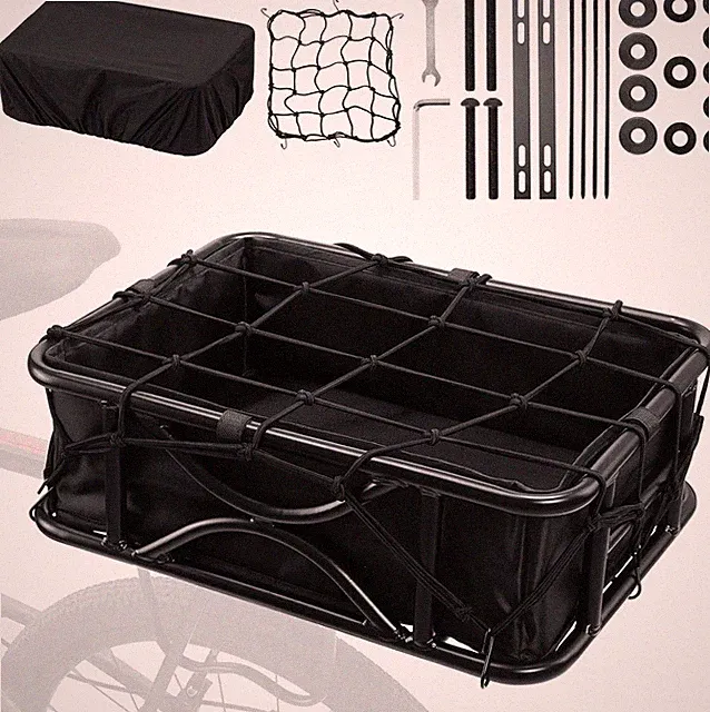 Durable Rear Bike Basket with Waterproof Cover & Cargo Net - Universal Fit
