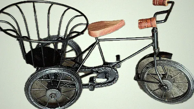 Handcrafted Metal Tricycle Planter Miniature Rickshaw Showpiece India 14" New