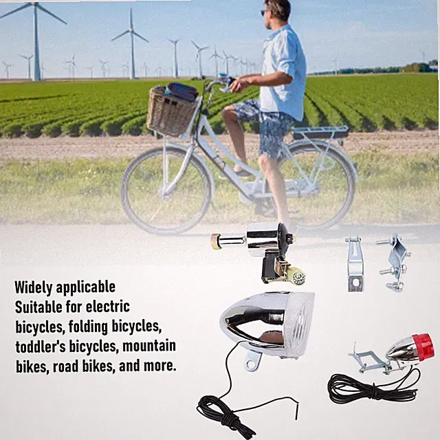 Heavy Duty Metal Bicycle Generator Light Kit Weather Resistant Cycling Lights