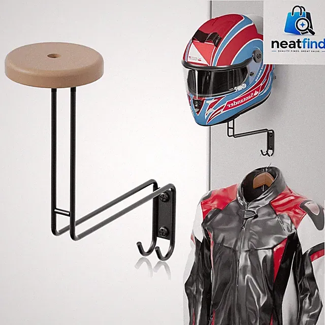 Helmet Holder Wall Mount, Motorcycle Helmet Rack with 2 Hooks - Hanger for Bi...