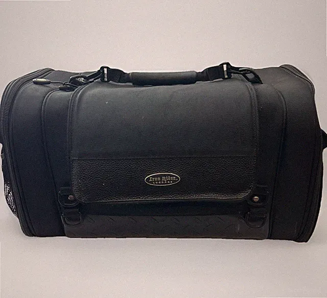 Iron Rider Motorcycle Luggage Main Bag. Black Hard Bike Bag Tote. W/ Rain Cover