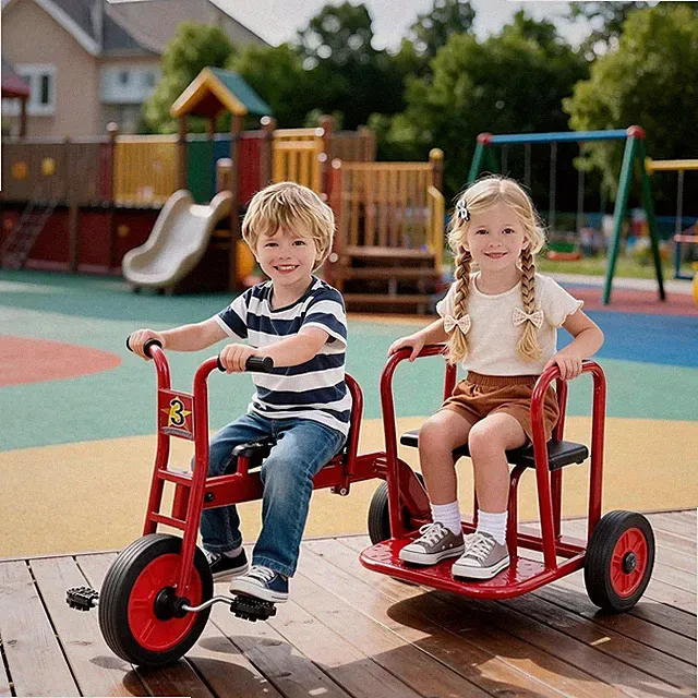 Kids 3-Wheel Tricycle with Rear Passenger Seat – Preschool Outdoor Ride-On Toy