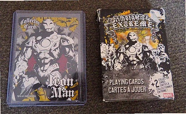 Marvel Extreme Playing Card Deck plus Iron Man Collector Card -very lightly used