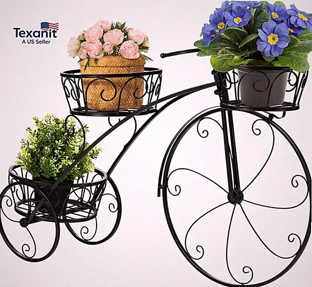 Metal Bicycle Planter, 3 Tier Tricycle Flower Plant Stand W/ 3 Decorative Wheels