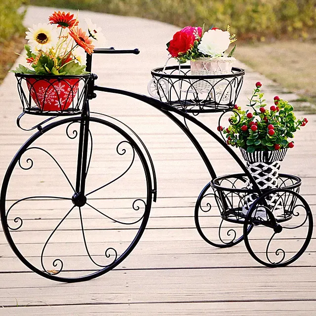 Metal Plant Stand Bicycle Shape Vintage Style Garden Flower Pot Display Outdoor