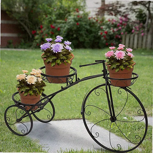Modern Plant Stand Indoor&Outdoor Flower Rack Paint Bicycle Planter Display Rack