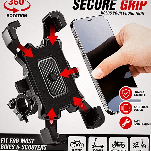 Motorcycle Phone Mount Auto Lock 100mph Military Anti-Shake Bike Phone Holder