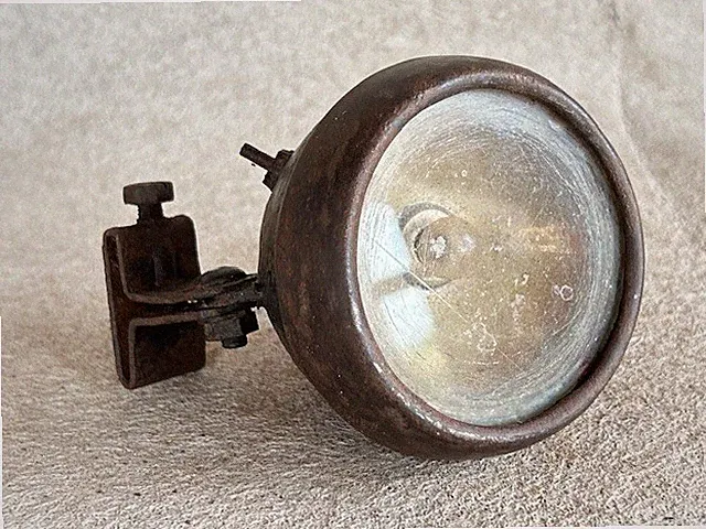 OLD VINTAGE BEMO RUSTIC IRON BICYCLE HEADLIGHT, HEAD LAMP, MADE IN ENGLAND