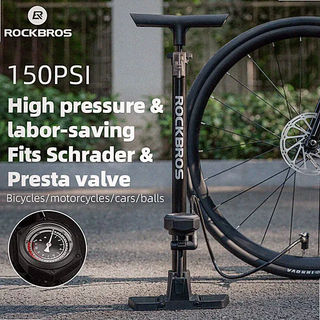 ROCKBROS Bike Floor Pump for Presta&Schrader Valve Bicycle Portable Pumps 150PSI
