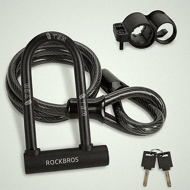 ROCKBROS Bike U Lock Anti Theft with 4 ft Cable Anti Theft with Keys & Bracket