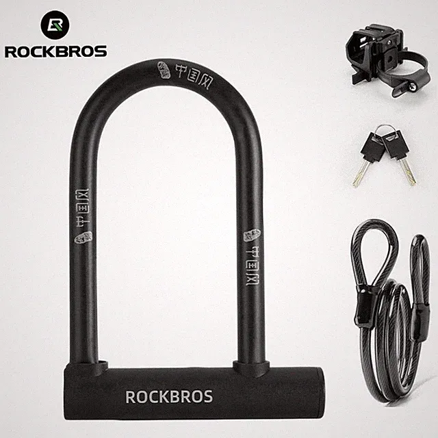 ROCKBROS Bike U Lock with 4 ft Cable Heavy Duty Anti Theft with 2 Keys & Bracket