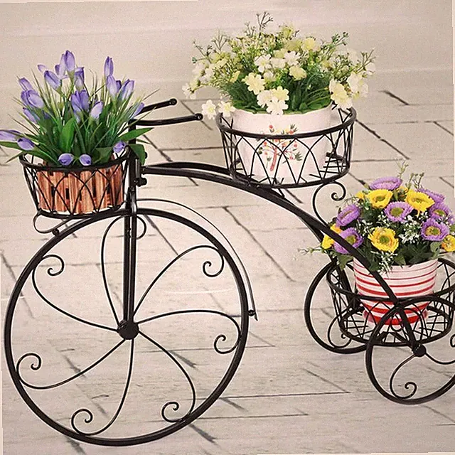 Rustic Bicycle Plant Stand Holder Flower Pot Cart Rack Tricycle Indoor Outdoor
