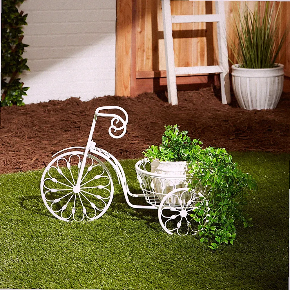 Rustic White Iron Bicycle Planter - Perfect for Indoor or Outdoor Décor