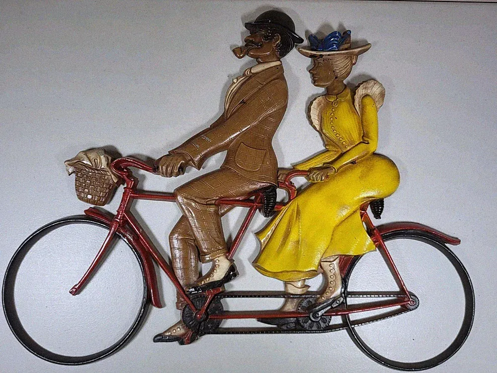 Vintage 1967 Sexton Cast Iron Wall Art Man & Woman Tandem Bicycle Built For Two