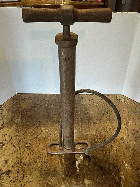 Vintage Cast Iron Wood Handled Bicycle Air Pump