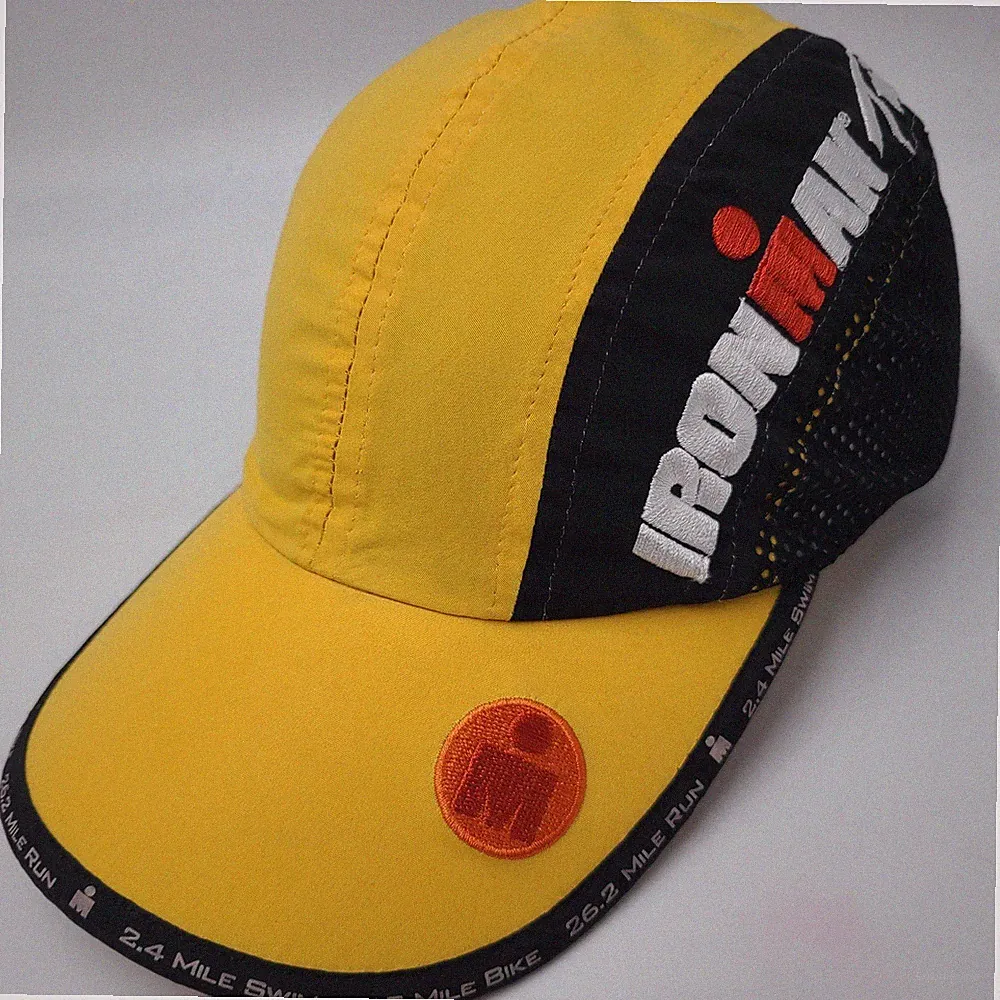 Vintage Ironman Hat Adjustable Yellow Black Mesh 2003 Triathlon Swim Bike Run