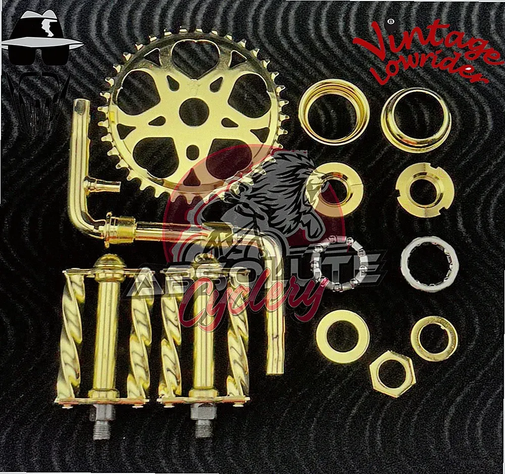 VINTAGE LOWRIDER GOLD CRANK PACKAGE, TWISTED PEDALS 20" CRUISER/LOWRIDER BICYCLE
