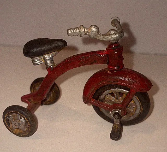 Vintage Mini Red Cast Iron Tricycle Bike Cycle unique 5”x 4”